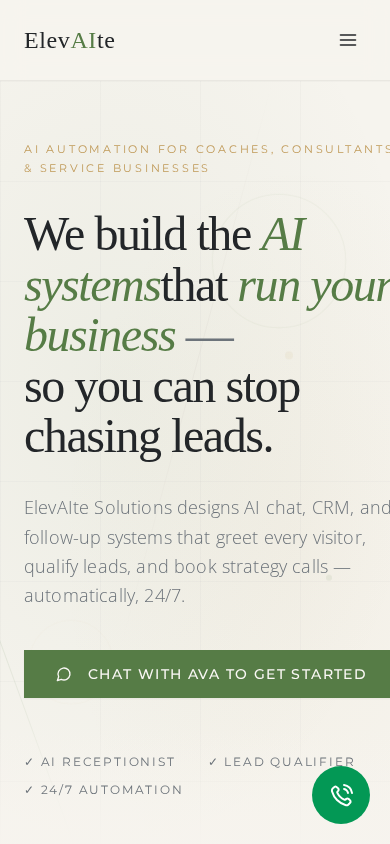 ElevAIte Solutions website shown on a mobile screen