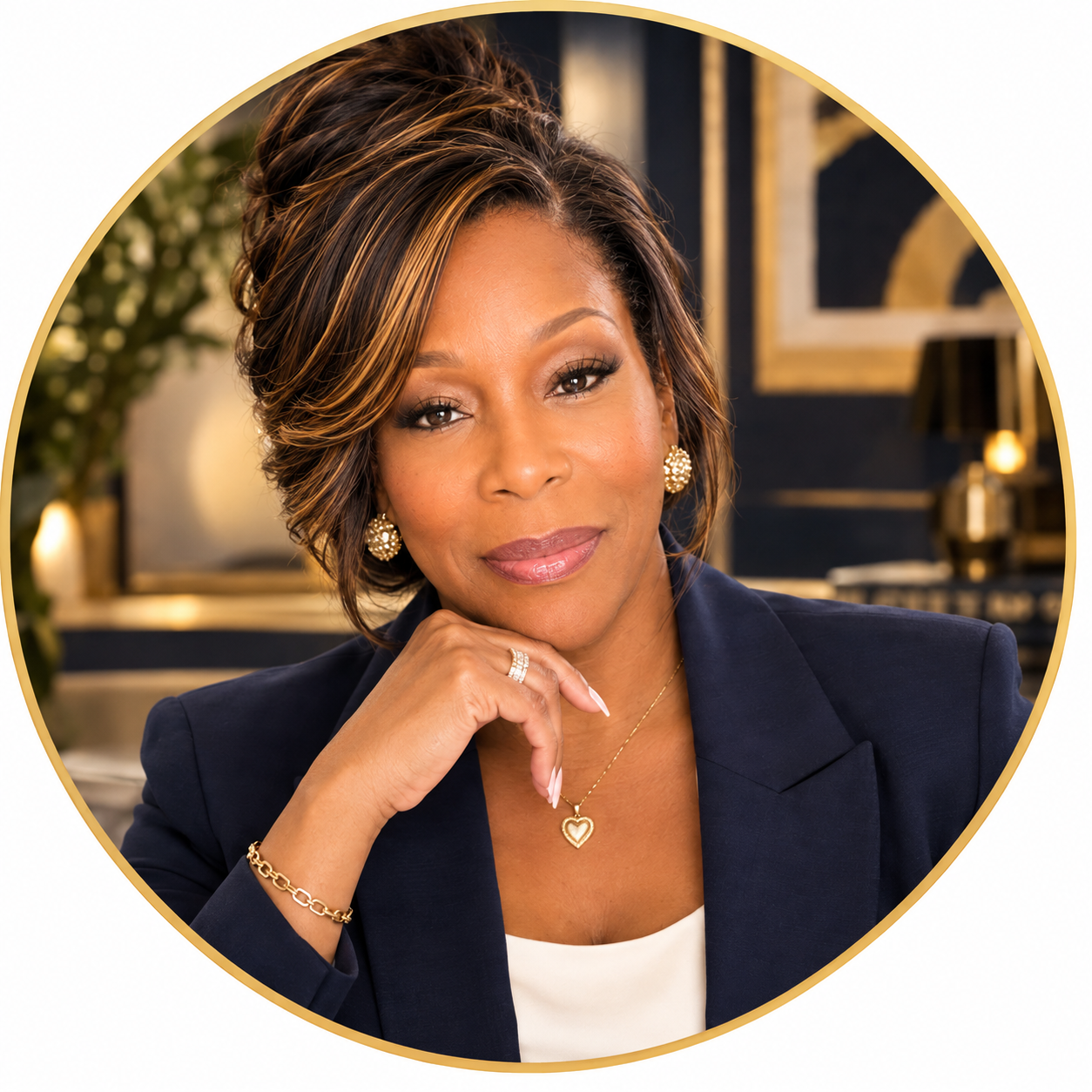 Angela Ivory Booth in a navy blazer