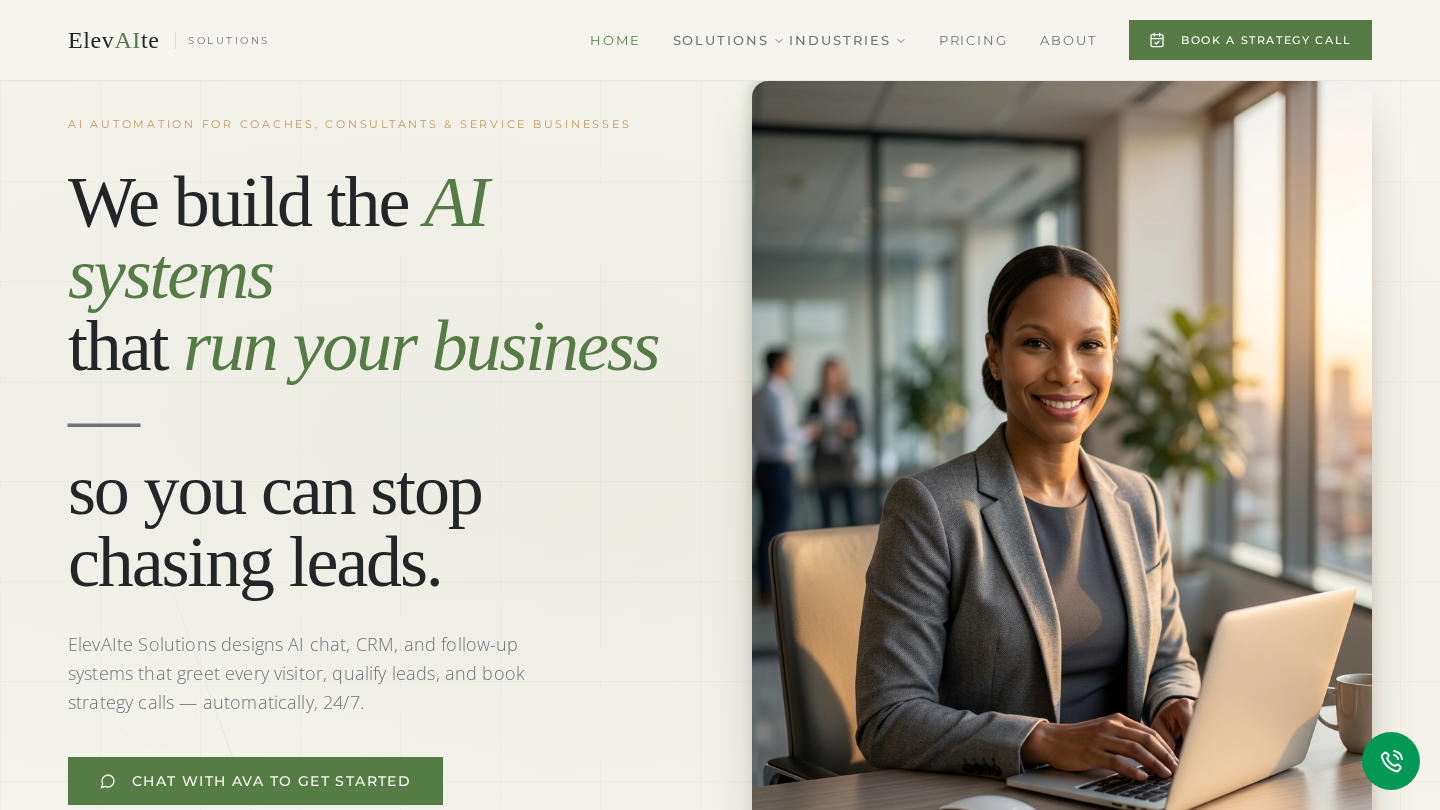 ElevAIte Solutions website homepage screenshot