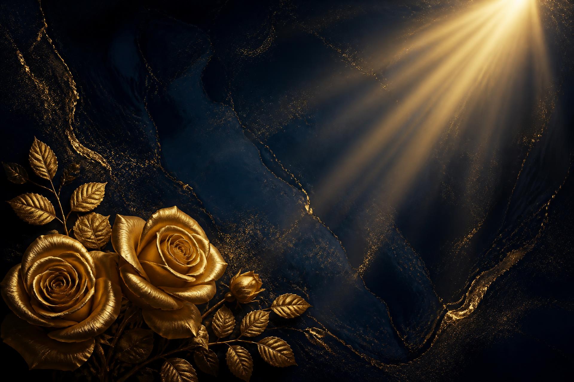 Praising God Through It All campaign artwork: golden roses lit by light rays on midnight navy